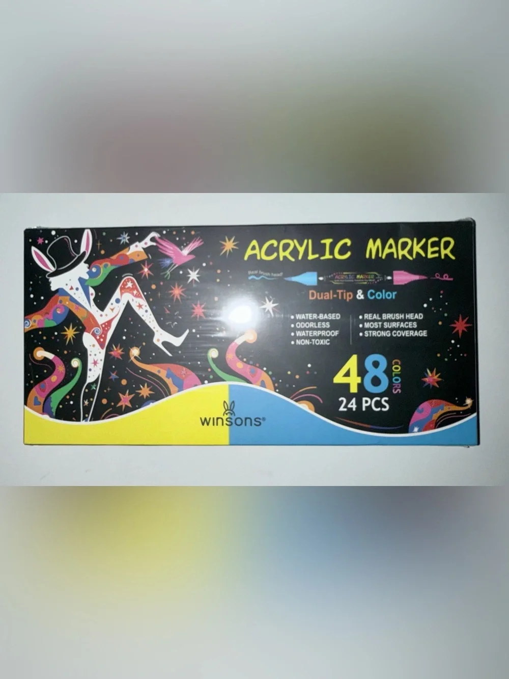 Winsons Acrylic Dual-Tip Paint Marker Set - Black & Yellow Accents